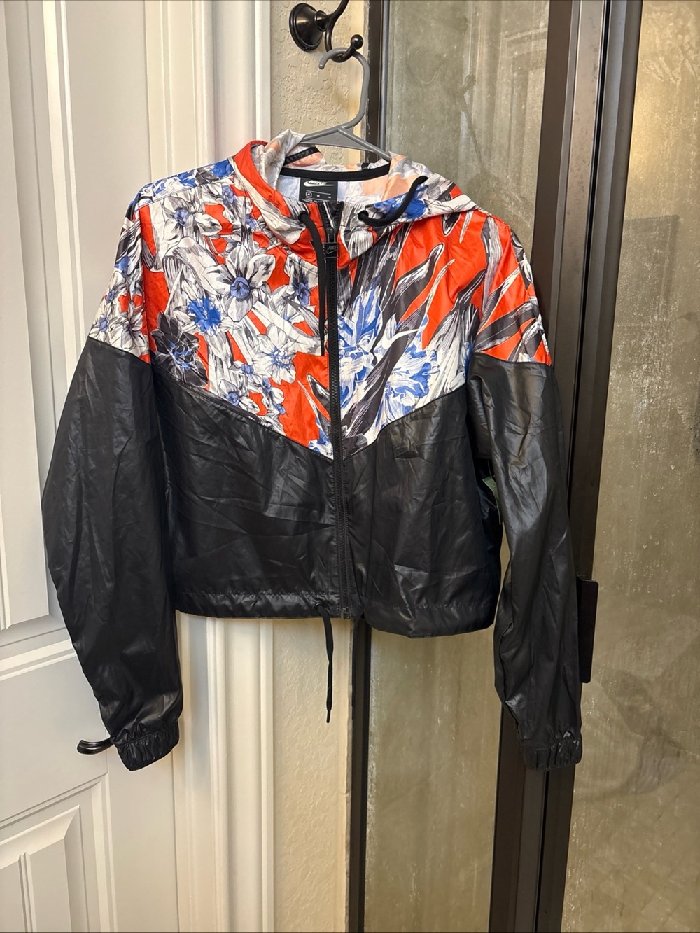 Nike Floral Colorblock Bomber Jacket - Black, Red & Blue cropped.